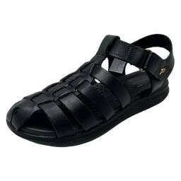 Sandalias De Cuero Negro De Dama Pegada 232814